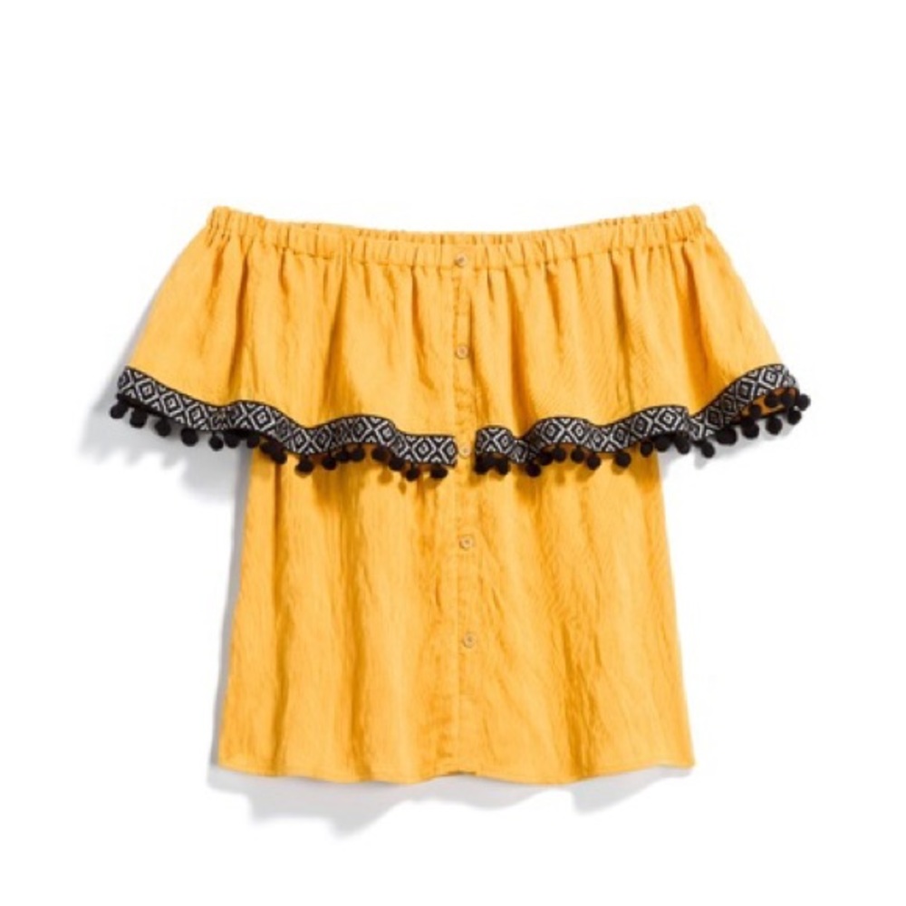 THML Katherine Pom Trim Off the Shoulder Top